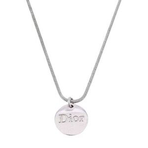 Vintage Christian Dior Classic Logo Monogram Round Medallion Silver Necklace